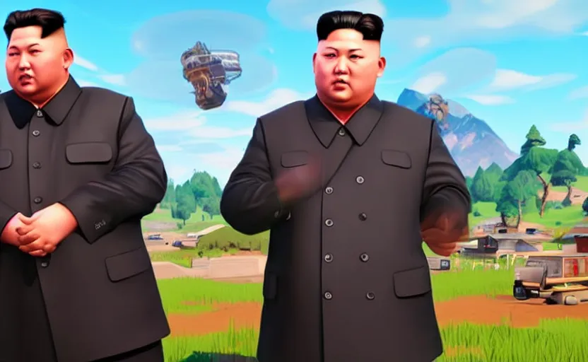 Prompt: gameplay of kim jong un in fortnite,