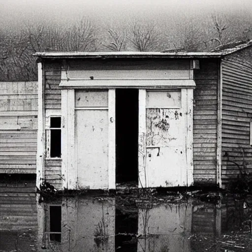 Image similar to an abandoned store's exterior in the middle of nowhere, by helen levitt, ultra detailed, rainy, beautiful