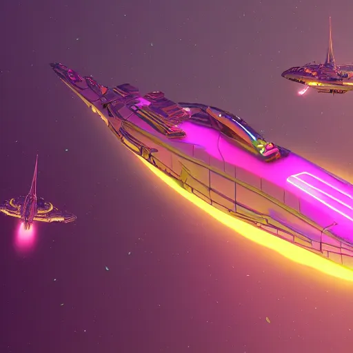 Image similar to Futuristic spaceship, battleship, neon glow, Scifi, Artstation, 8k, illustration