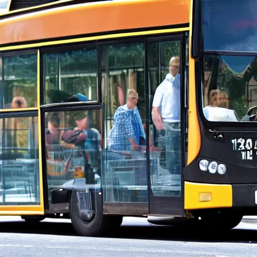 Image similar to walking bus, bus with legs instead of wheels, bus on long mechanical legs