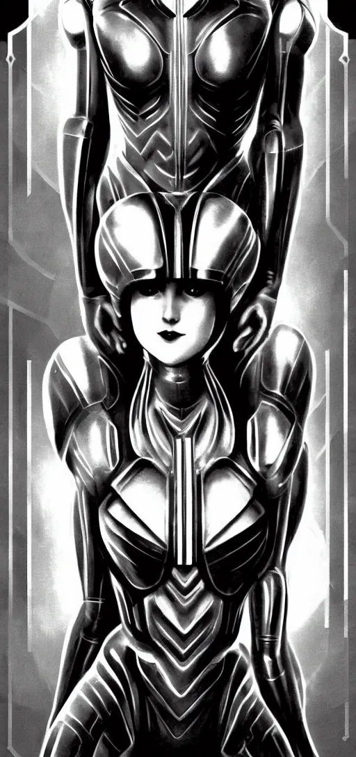 Image similar to perfectly detailed samus aran in metropolis silent film!! 1 9 2 0 s art deco! blessed by nature with ever - increasing physical mental perfection, symmetrical! intricate, sensual features, highly detailed, biblical divine holy perfection!! digital painting, artstation, concept art, smooth, sharp focus, illustration, art by artgerm and greg rutkowski and alphonse mucha