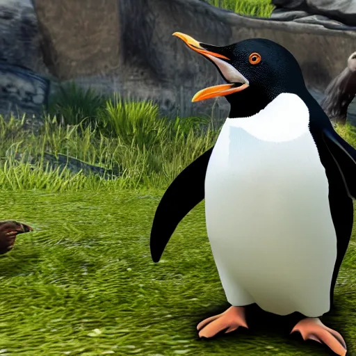 Prompt: penguin running around in ark survival evolved