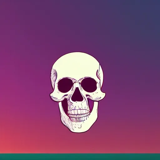 Prompt: white skull hovering over a pink ocean witha a purple sky, synthwave vaporwave