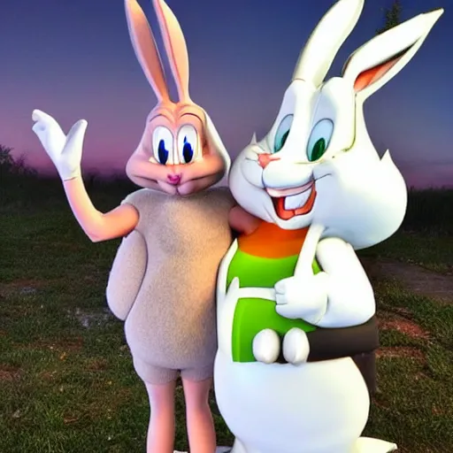 Image similar to bugs bunny as big chungus in real life