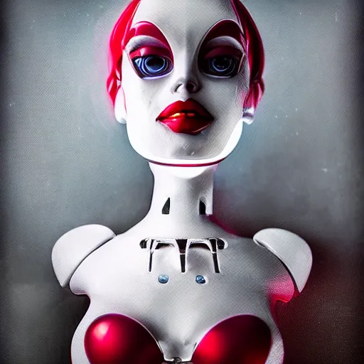 Prompt: beautiful centered Fine art photo portrait o Jessica Rabbit as a solarpunk robotic humanoid, white mechanical parts with led lights, photorealistic, white background, highly detailed and intricate, outdoor lighting, HDR 8k