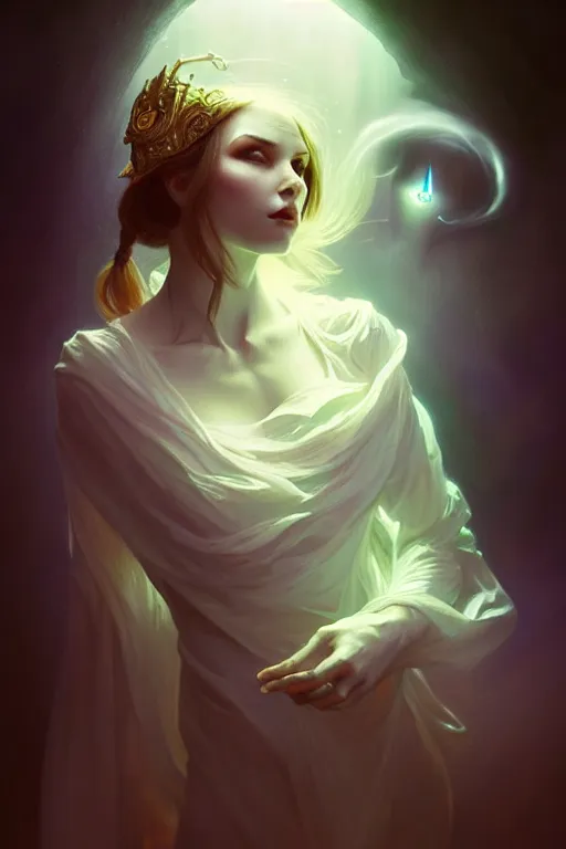 Image similar to photography alexey gurylev, ghostly ghost, mysterious, deep focus, d & d, fantasy, complex, elegant, highly detailed, digital painting, artstation, concept art, matte, clear focus, illustration, hearthstone, artgerm art, greg rutkovsky and alphonse mucha