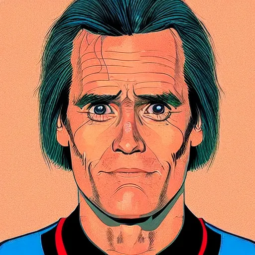 Image similar to “ jim carrey retro minimalist portrait by jean giraud, moebius starwatcher comic, sharp, smooth face, 8 k ”