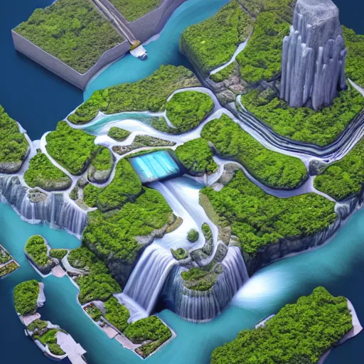 Image similar to new york surrounded by waterfalls on a floating island in the sky, low poly art, isometric art, 3d render, ray tracing, high detail, artstation, concept art, behance, smooth, sharp focus, ethereal lighting, unreal engine 5