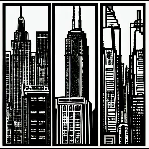 Image similar to new york skyline, cell shaded, comic book style