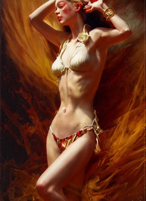 Prompt: highly detailed oil painting | very intricate | cinematic lighting | award - winning | strawberry cheese cake bikini fashion by alexander mcqueen | by roberto ferri, by tom bagshaw, by j. c. leyendecker and klimt, american romanticism, by austin osman spare, artstation, cgsociety, official art, octane