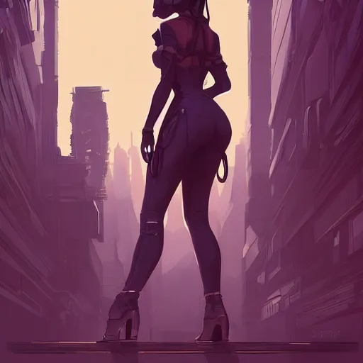 Image similar to concept art character, very high angle view, book cover, very attractive woman with full lips, slender figure, , walking in cyberpunk valley highly detailed full body, royalty, smooth, sharp focus, organic, appealing, book cover, deep shadows, bartwork by James Gilleard sketch lineart for character design