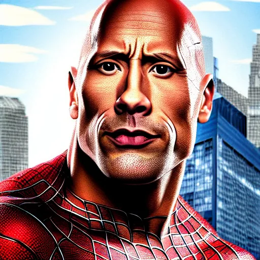 Image similar to dwayne johnson as spiderman