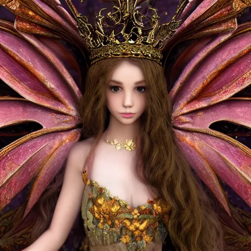 Prompt: beautiful fairy with ornate cloak and crown, highly detailed, 4k, HDR, smooth, sharp focus, hyper realistic, high resolution, award-winning photo