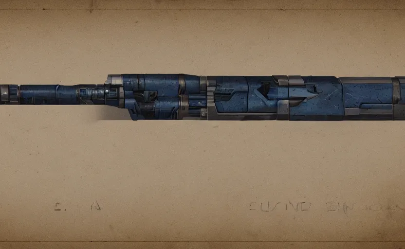 Image similar to Blueprints for a sci-fi western hand cannon, concept art, artstation, 4k, futuristic