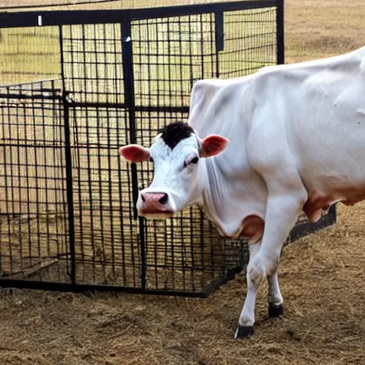 Prompt: cow escaping a cage