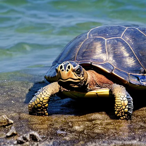 Image similar to An astonished Winston Churchill discovers the first turtle ever in Galapagos, XF IQ4, f/1.4, ISO 200, 1/160s, 8K, RAW, unedited