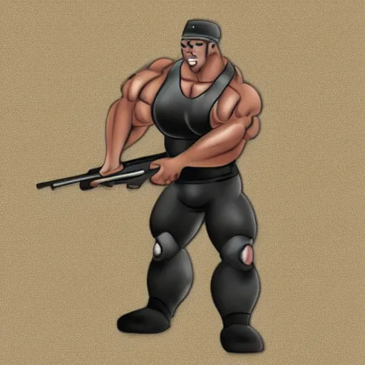 Prompt: gk chesteron with big muscles and a shotgun