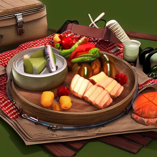 Prompt: A picnic platter full of zombie parts, zbrush, professional composition, product shot