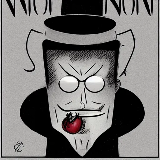 Prompt: noir comic book cover of a tomato with a face wearing a detective hat and smoking a cigarette