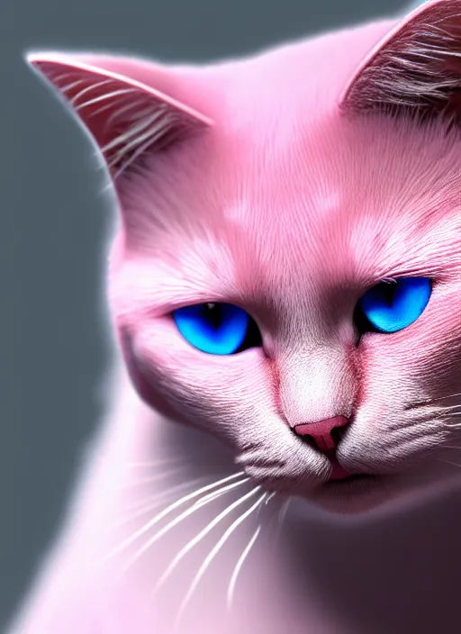 Prompt: photo of a pink cat with blue eyes 4k, high details, trending on Artstation