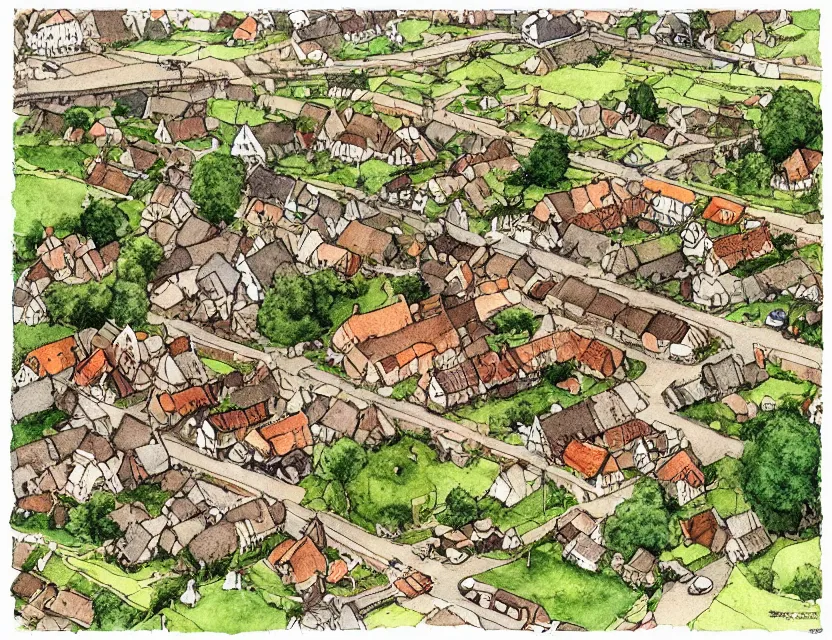 Prompt: a typical dutch village, isometric aerial view, whimsical watercolor illustration by anton pieck, very detailed, high resolution, ambient lighting