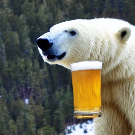 Image similar to Polar bear with a polar beard drinking a polar beer