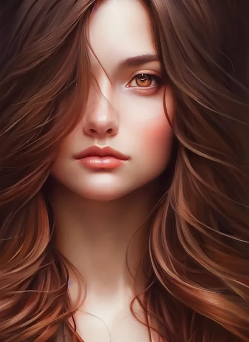 Image similar to a gorgeous female with long brown hair in the style of stefan kostic, realistic, full body shot, wide angle, sharp focus, 8 k high definition, insanely detailed, intricate, elegant, art by stanley lau and artgerm, floating embers