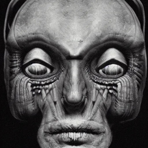 Prompt: portrait-photograph of an alien by H R Giger ::