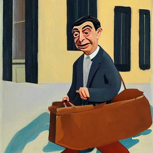 Prompt: mr. bean walks down a street on a sunny day by andre derain