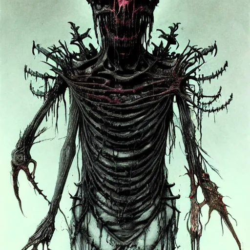 Image similar to a strange eerie scary monster with translucent shimmering skin in an eerie uncanny hell, transluscent neon, horror, concept art, detailed, award - winning, cinematic, by emil melmoth, by tsutomu nihei, by wayne barlowe,