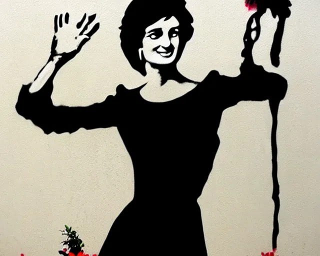 Image similar to lady diana, artwork by banksy