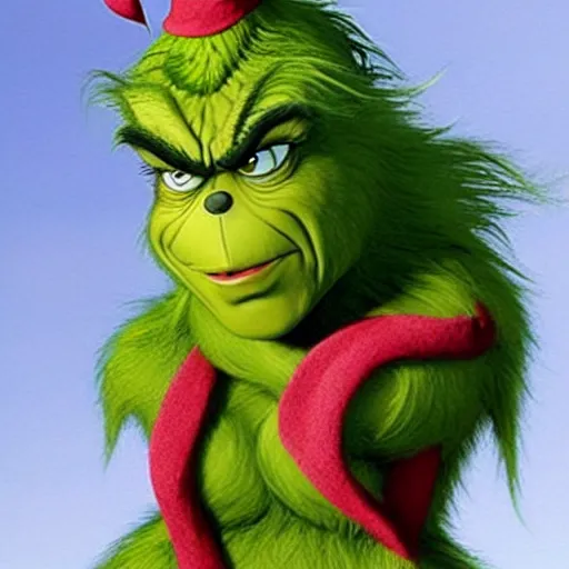 Prompt: The Grinch is a jacked muscle builder gigachad