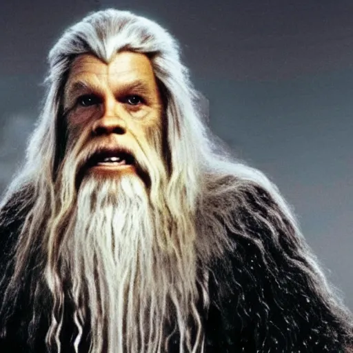 Image similar to gandalf as chewbacca, shampoo commercial, shampoo advertisement