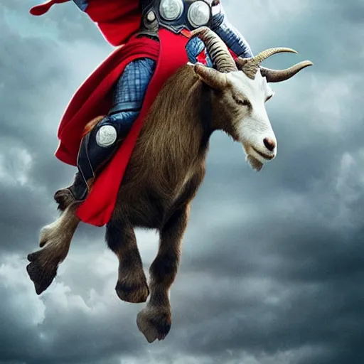 Image similar to Thor riding a big goat