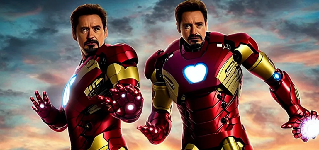 Image similar to jim carrey as iron man, cinematic lens, heroic shot, full shot, from avengers endgame