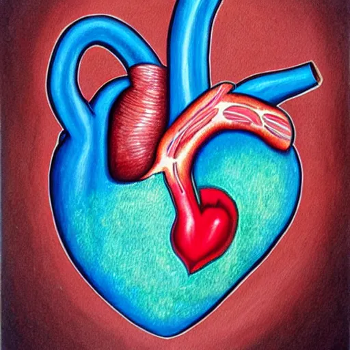 Image similar to painting of anatomically correct heart, anatomic!!, real heart!