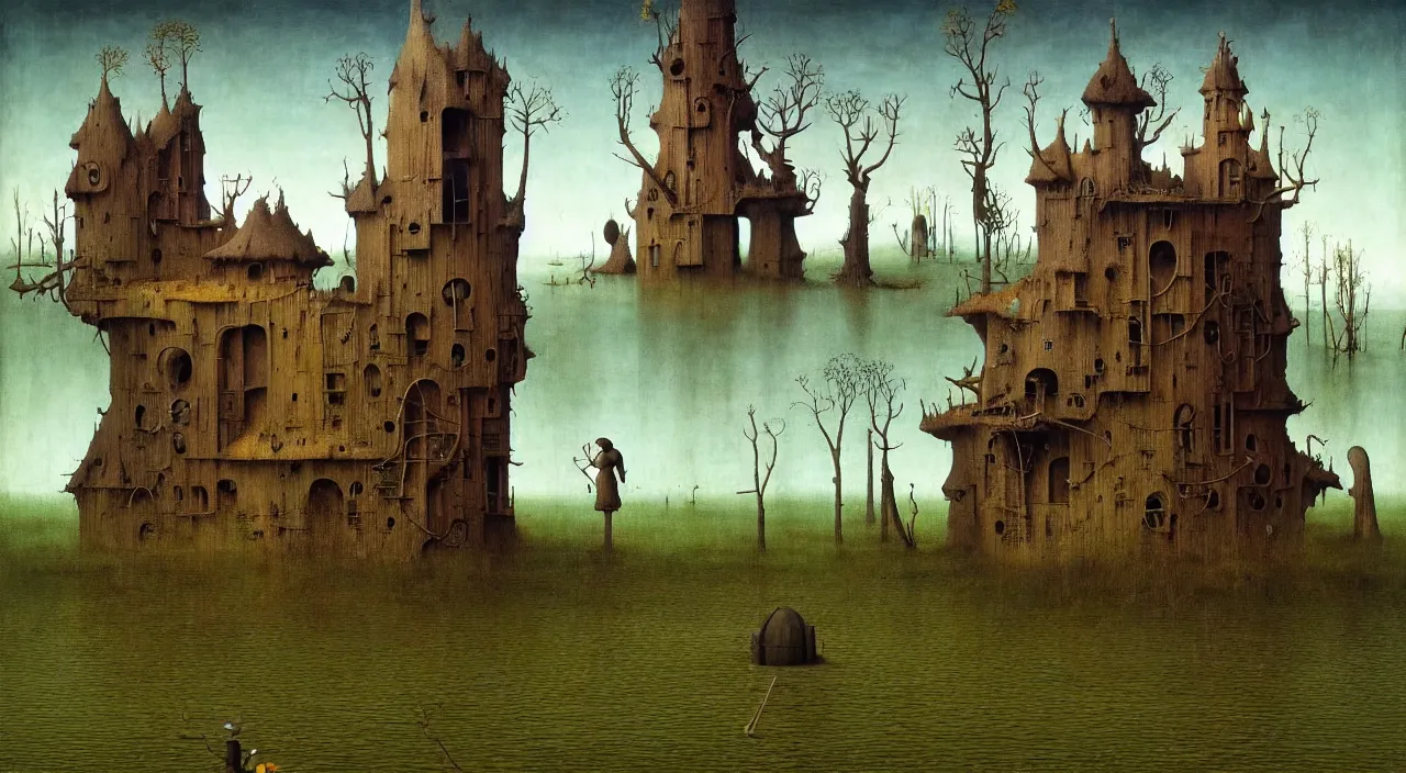 Prompt: single flooded simple!! fungus wooden tower, very coherent and colorful high contrast ultradetailed photorealistic masterpiece by franz sedlacek hieronymus bosch dean ellis simon stalenhag rene magritte gediminas pranckevicius, dark shadows, sunny day, hard lighting