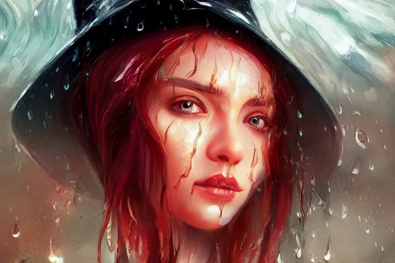 Image similar to a portrait of witch melting in water, rainy background, bright art masterpiece artstation. 8 k, sharp high quality artwork in style of jose daniel cabrera pena, concept art by tooth wu, fanart