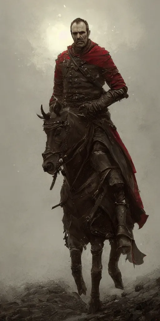 Image similar to stannis baratheon, artstation, jakub rozalski, high detail, dramatic lighting