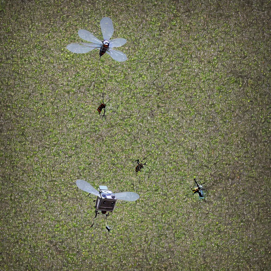 Prompt: robot flying over a food forest, killing wasps with automatic lasers in the australian outback, XF IQ4, 150MP, 50mm, F1.4, ISO 200, 1/160s, natural light