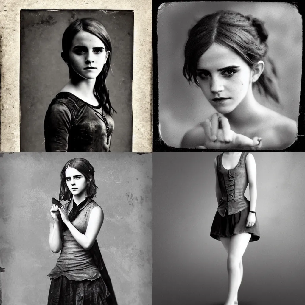 Prompt: A daguerreotype photograph of Emma Watson in the style of league of legends character full body league of legends splash art