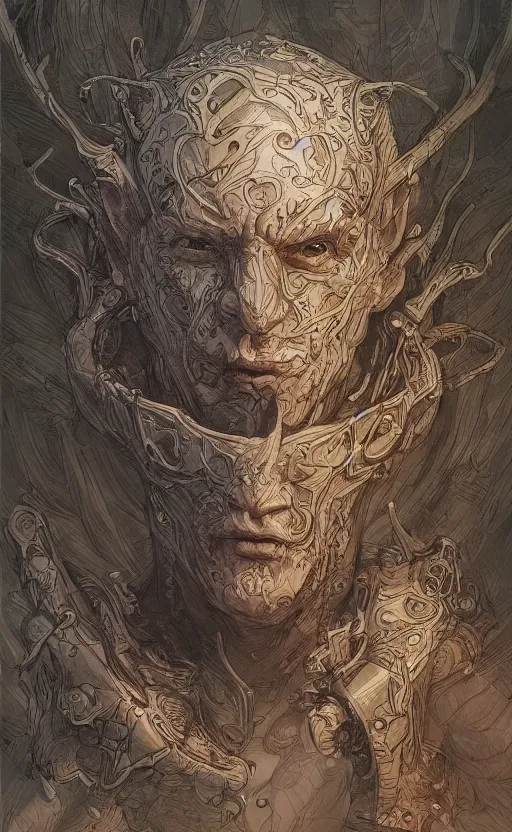 Prompt: portrait of elven wooden pipe on map, symmetrical face features, front game card, drark, marvel comics, dark, intricate, highly detailed, smooth, artstation, digital illustration by ruan jia and mandy jurgens and artgerm and wayne barlowe and greg rutkowski and zdislav beksinski