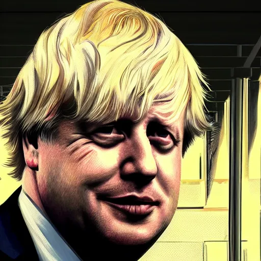 Image similar to Boris Johnson in GTA 5, cover art by Stephen Bliss, boxart, loading screen