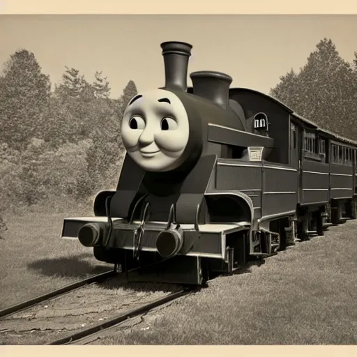 Prompt: an image of the historical train that inspired thomas the tank engine, worn photograph, 1 8 0 0's