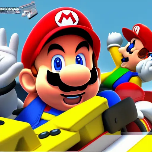 Prompt: President's in Mario kart, 3d render, concept art
