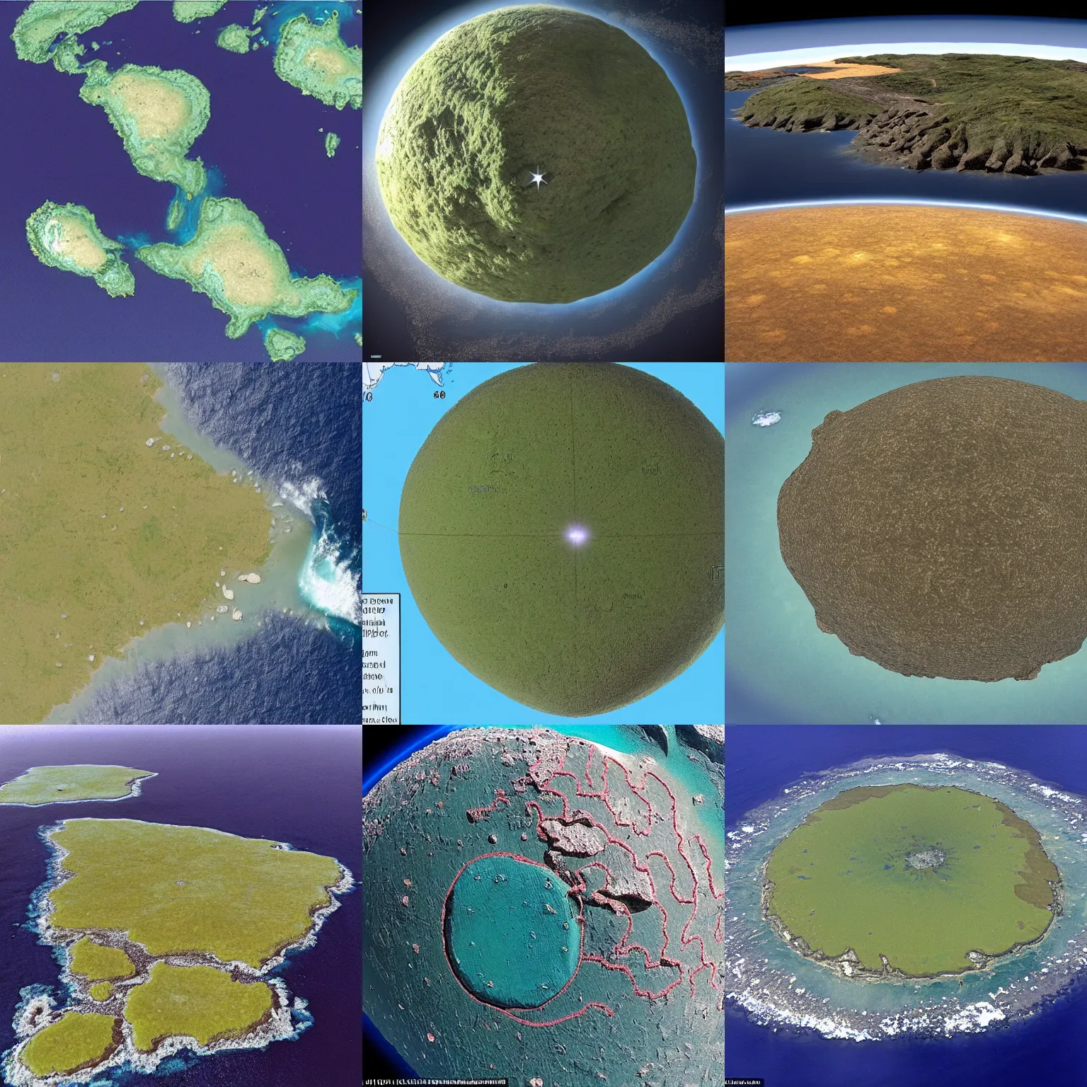 Prompt: damogran, a small, remote, uninteresting planet whose surface comprises a number of small, uninteresting islands surrounded by ocean. two of these islands are coincidentally named easter island and france. this location is later used ( in unaltered form ) during the flyby sequence of slartibartfast and arthur in the planet - builder's factory.
