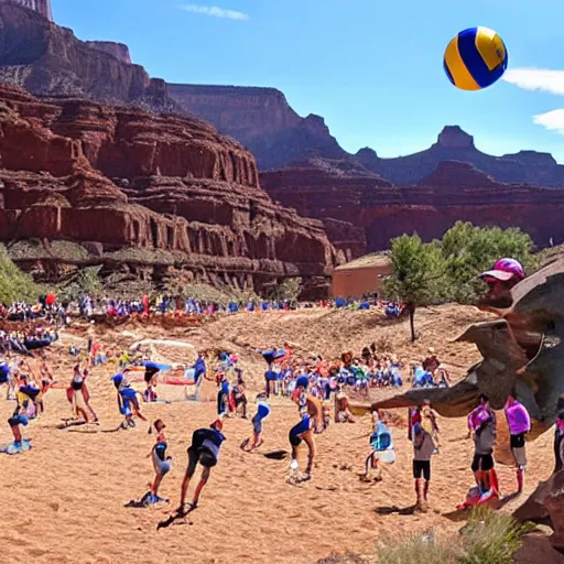 Image similar to epic volleyball tournament in the grand canyon