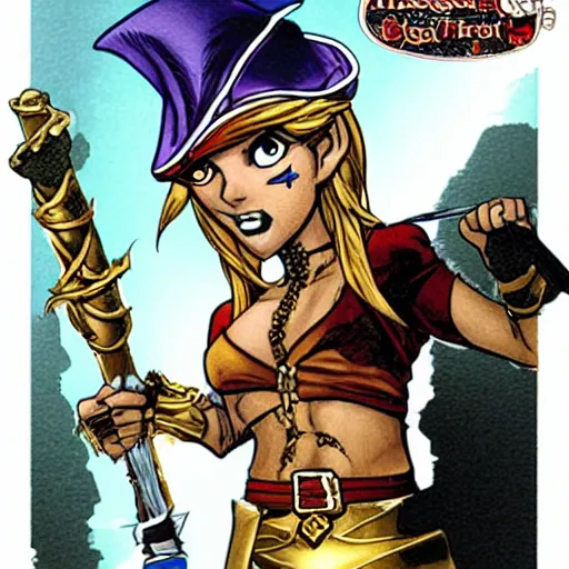 Image similar to a pirate elf holding a saber made of gold by Humberto Ramos and Mark Robinson