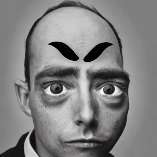 Image similar to photo of a man with three eyes with a third eyeball on forehead