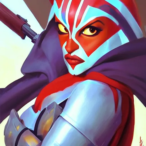 Image similar to greg manchess portrait painting of ahsoka tano as overwatch character, medium shot, asymmetrical, profile picture, organic painting, sunny day, matte painting, bold shapes, hard edges, street art, trending on artstation, by huang guangjian and gil elvgren and sachin teng